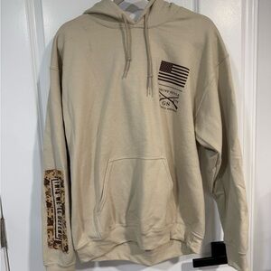 Men's Beige Hoodie with Flag Print